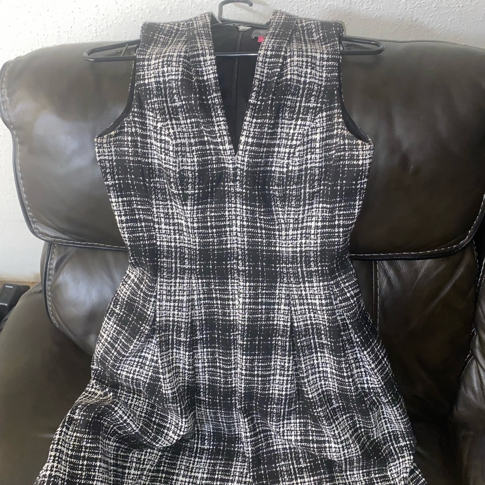 Vince Camuto Elegant Black and White Plaid Dress
